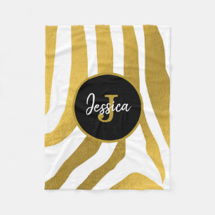 Customised Faux Gold Zebra Print Stripes Pattern Fleece Blanket