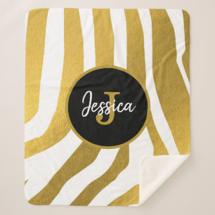 Customised Faux Gold Zebra Print Stripes Pattern Sherpa Blanket