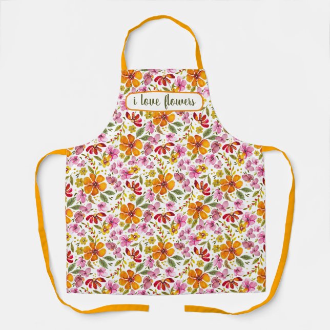 Customised Finally Spring Watercolor Floral  Apron (Front)