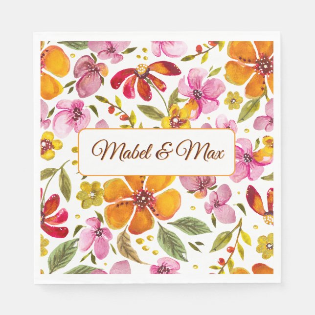 Customised Finally Spring Watercolor Floral  Napkin (Front)