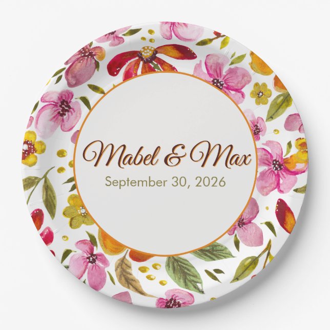 Customised Finally Spring Watercolor Floral  Paper Plate (Front)