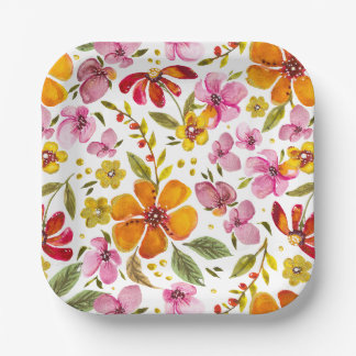 Customised Finally Spring Watercolor Floral Paper Plate