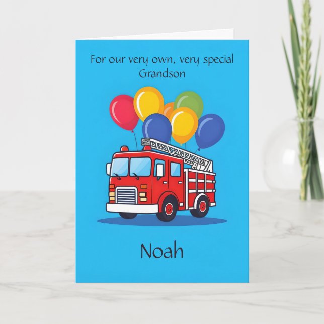 Customised Fire Truck Grandson Birthday Poem Card (Front)