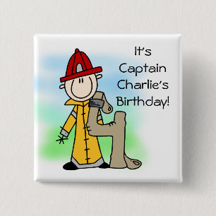 Customised Firefighter 4th Birthday Button