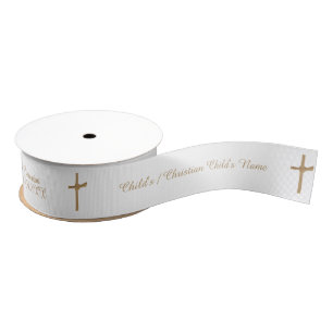 Customised First Holy Communion Elegant Gold Cross Grosgrain Ribbon