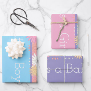 Customised Floral New Baby Gender Reveal Colourful Wrapping Paper Sheet
