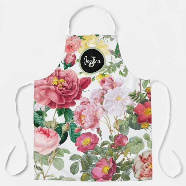 Customised Floral Roses Vintage Spring Garden Apron (Front)