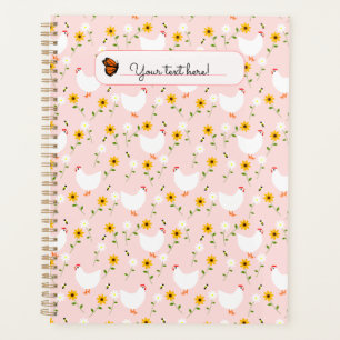 Customised Floral White Chickens on Pink Planner