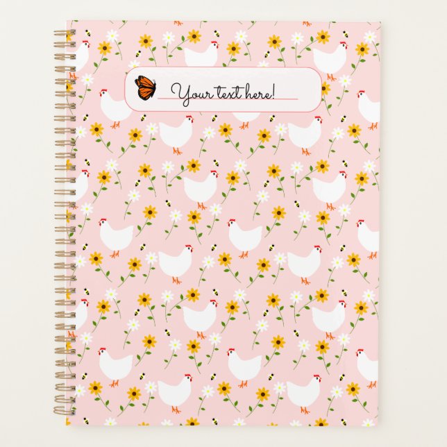Customised Floral White Chickens on Pink Planner (Front)