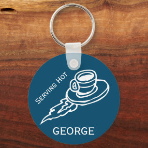 Customised Flying Coffee Saucer Navy Key Ring