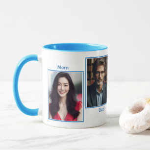 Customised Four Photo Family Simple Collage Blue Mug