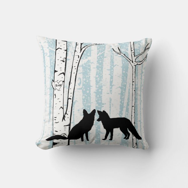 Customised Foxes in Love Birch Forest Throw Pillow (Front)