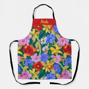 Customised Frida Kahlo Painted Flowers Apron