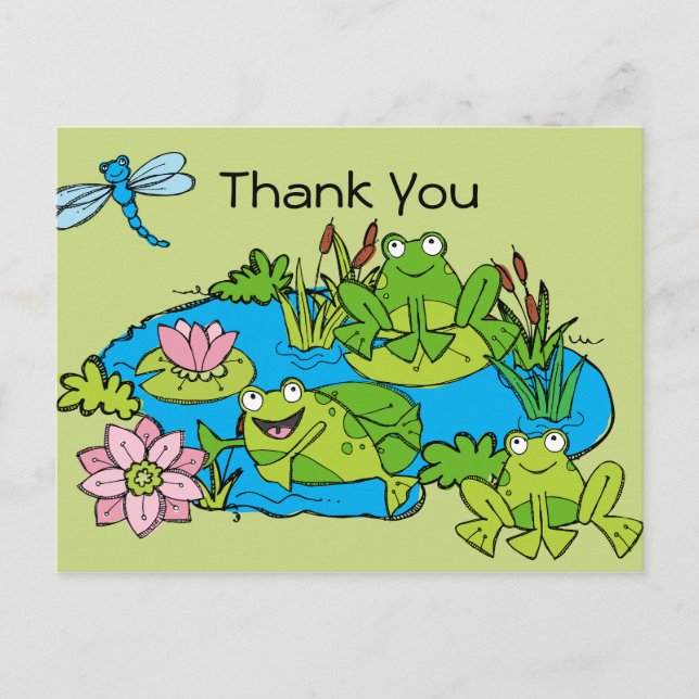 Customised Frog Pond Birthday Thank You Postcard (Front)