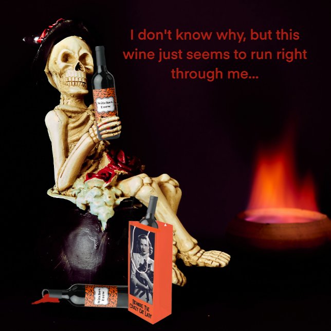 Customised Fun Halloween Orange and Black Wine Label (These wine bottle labels can be personalized.)