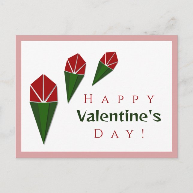 Customised Fun Pink, Green, Red Roses Valentine's Holiday Postcard (Front)