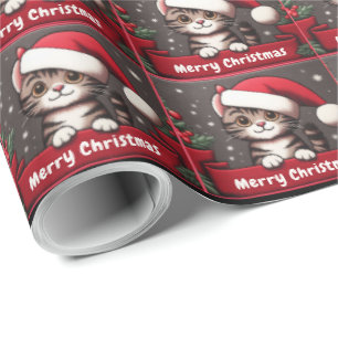 Customised Funny Christmas Mischievous Tabby Cat Wrapping Paper