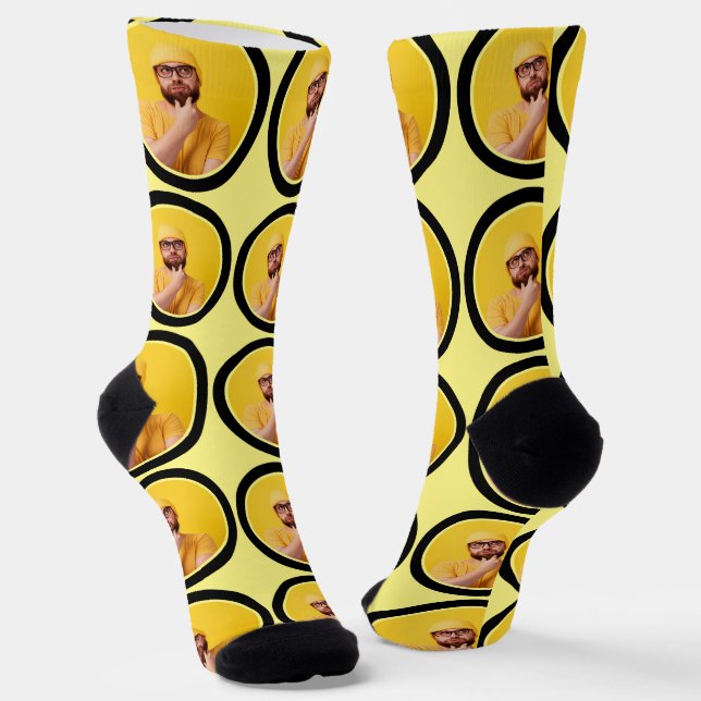 Customised Funny Face Photo Light Yellow Custom Socks (Angled)