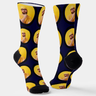 Customised Funny Face Photo Navy Blue Custom Socks