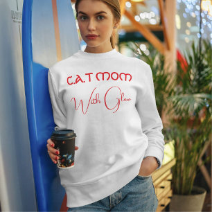 Customised Funny Script Cute Red And White Cat Mum Sweatshirt