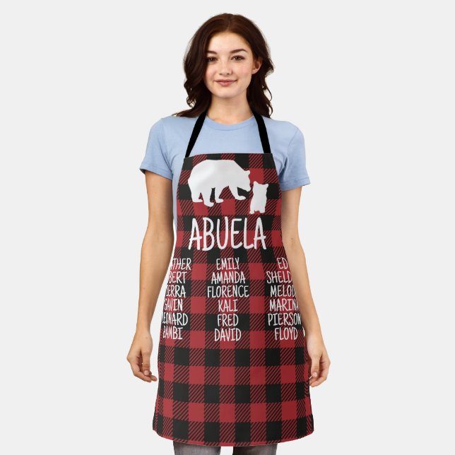Customised Gift With Grandkid's Names Abuela Bear Apron (Worn)