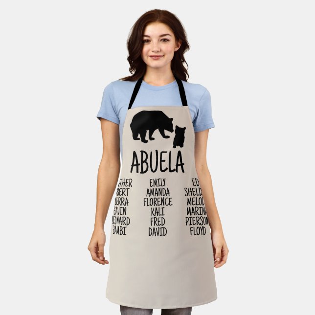 Customised Gift With Grandkid's Names Abuela Bear Apron (Worn)