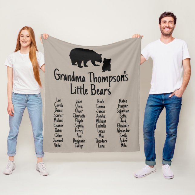 Customised Gift With Grandkid's Names Grandma Bear Fleece Blanket (In Situ)