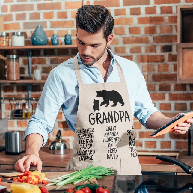Customised Gift With Grandkid's Names Grandpa Bear Apron (Creator Uploaded)