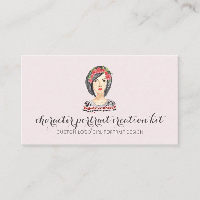 Customised girl portrait character printed business card (Front)