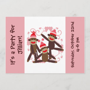 Customised Girl Sock Monkey 5x7 Invitations