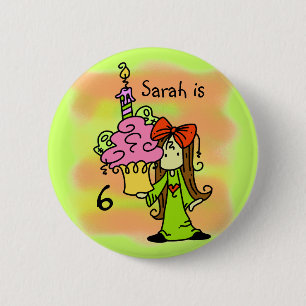 Customised Girl With Cupcake Birthday Button