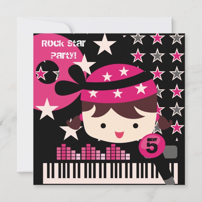 Customised Girls Rock Star Birthday Invitations (Front)