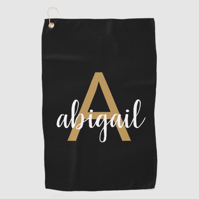 Customised Girly Gold Elegant Modern Monogram Name Golf Towel (Front)