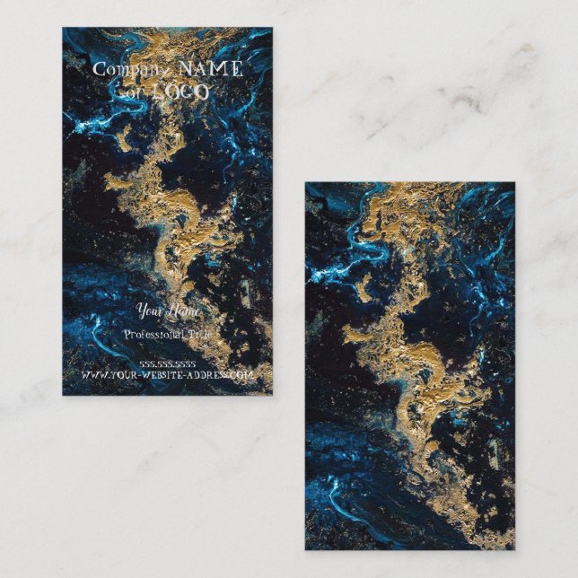 Customised Gold Blue MARBLE Business Cards (Front/Back)
