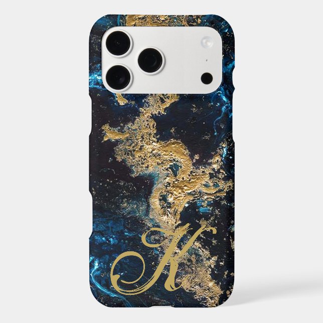 Customised Gold Blue MARBLE Phone Case Initial Pro (Back)