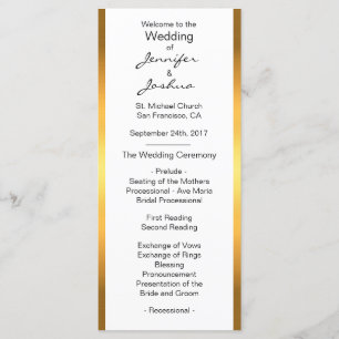 Customised Gold Foil White Design Wedding Programs Programme