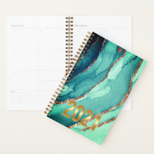 Customised Gold Teal Blue MARBLE 2021 Planner