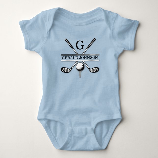 Customised Golf Monogram Design Baby Bodysuit (Front)