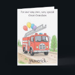 Customised Great Grandson Child Birthday Poem Card<br><div class="desc">Make any child’s birthday extra special with this cheerful, fully customisable fire truck card. A bright red fire engine, complete with colourful balloons tied to its ladder, rolls down a sunny country road—bringing smiles and excitement to the celebration. The charming illustration is paired with a heartfelt message that you can...</div>