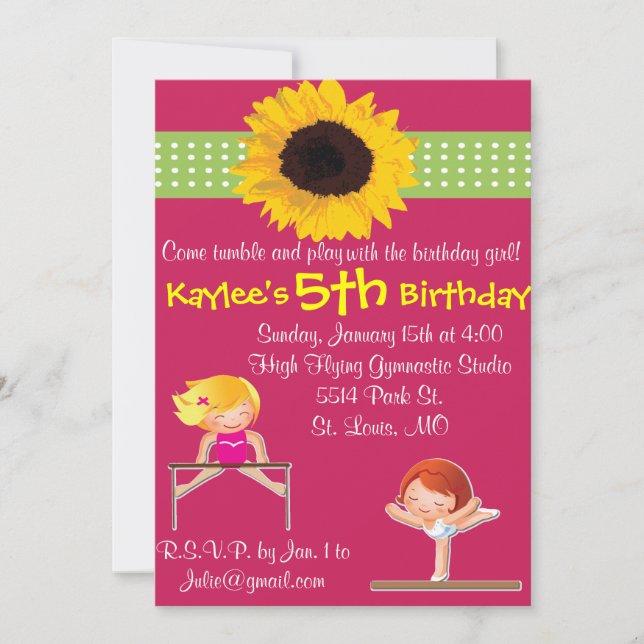Customised Gymnsatics Birthday Party Invitations (Front)