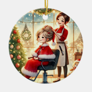 Customised Hair Dresser with Mrs. Claus Christmas Ceramic Tree Decoration