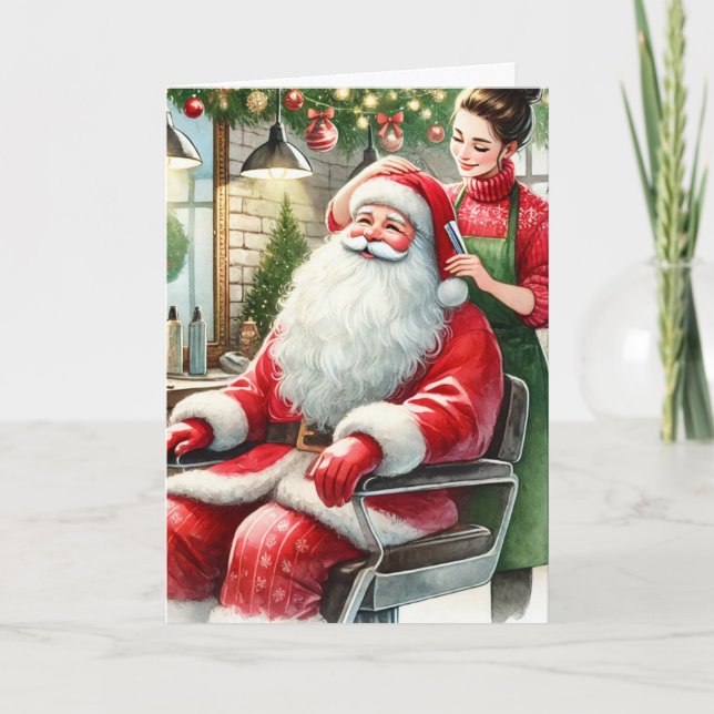 Customised Hair Dresser with Santa Claus Christmas Holiday Card (Front)