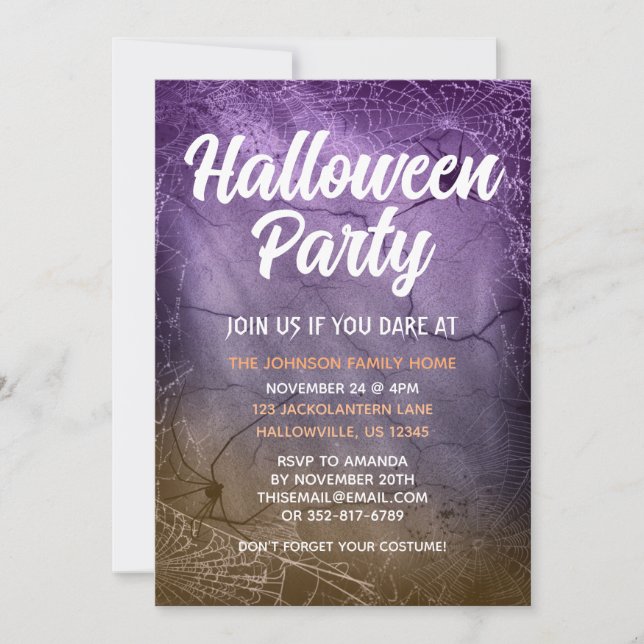 Customised Halloween Party Invitations with Spider (Front)