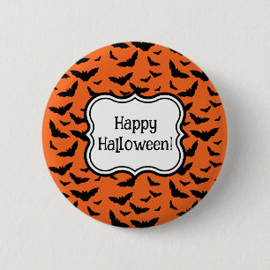Customised Halloween Party Orange Black Bats 6 Cm Round Badge
