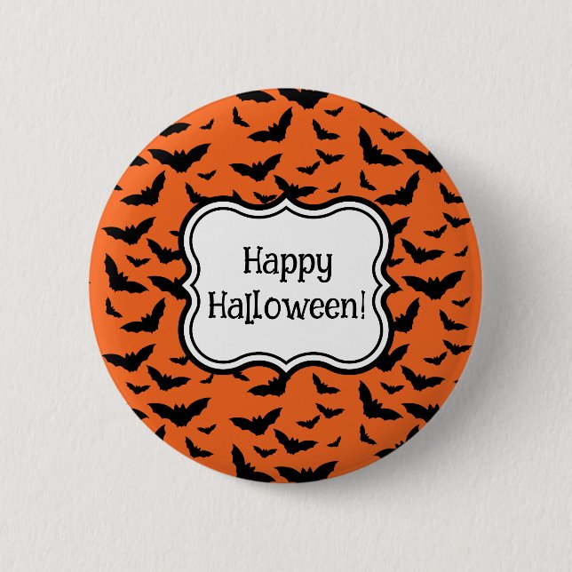 Customised Halloween Party Orange Black Bats 6 Cm Round Badge (Front)