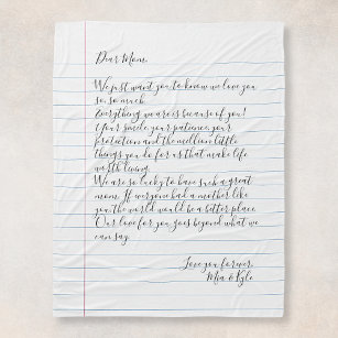 Customised Handwritten Letter Love Message Mother Fleece Blanket