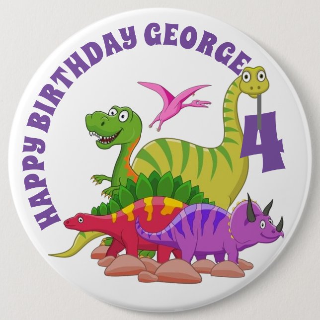 Customised Happy Birthday Badge - Dinosaur's (Front)