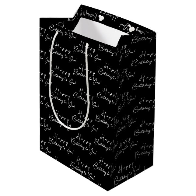 Customised Happy Birthday Black and White Pattern Medium Gift Bag (Back Angled)