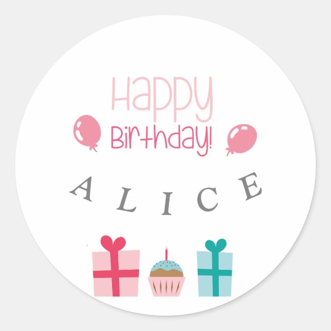 Customised Happy Birthday Classic Round Sticker (Front)