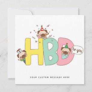 Customised Happy Birthday Pug Cartoon dog Card